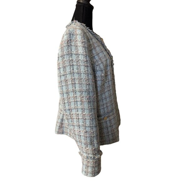 Ann Klein Tweed Double Breasted Blazer Jacket 14 Preppy Blue Pink Multi Metallic - Picture 15 of 16